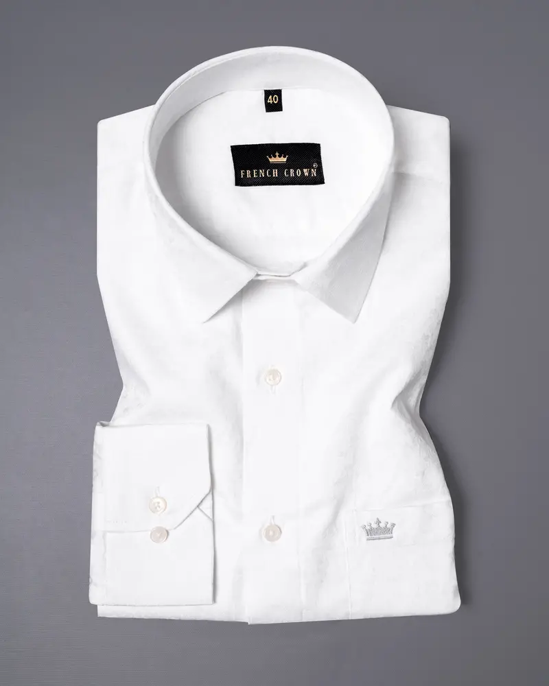 Bright White Jacquard Textured Premium Giza Cotton Shirt 3