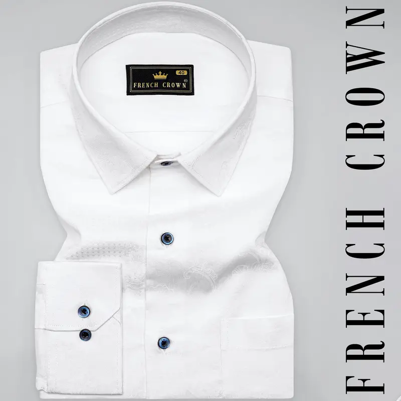 Bright White Jacquard Textured Premium Giza Cotton Shirt 4