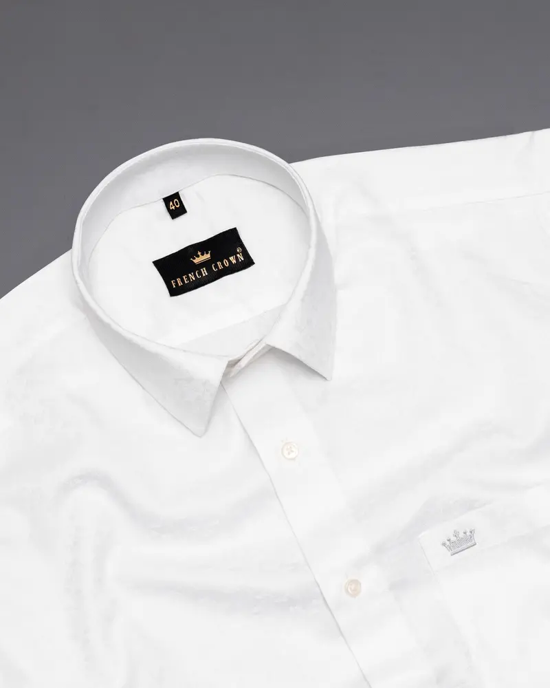 Bright White Jacquard Textured Premium Giza Cotton Shirt 4
