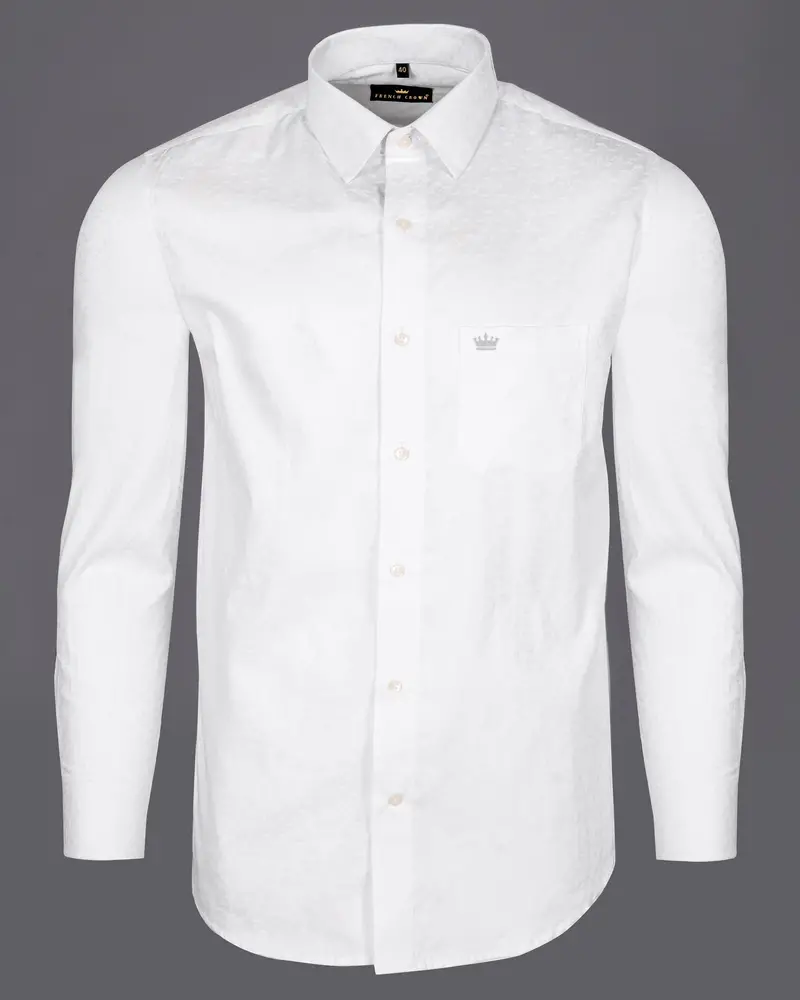 Bright White Jacquard Textured Premium Giza Cotton Shirt 5