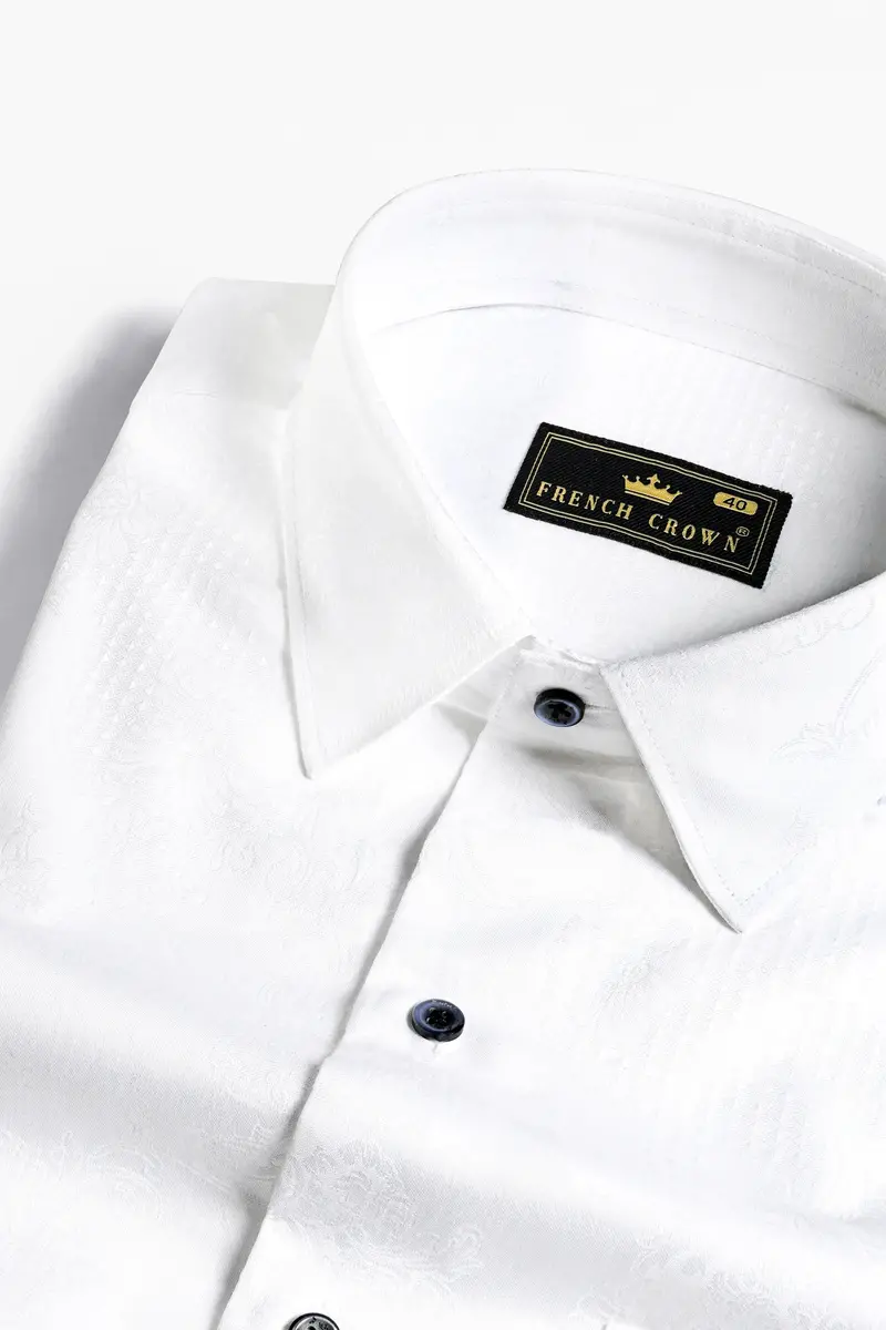 Bright White Jacquard Textured Premium Giza Cotton Shirt 6