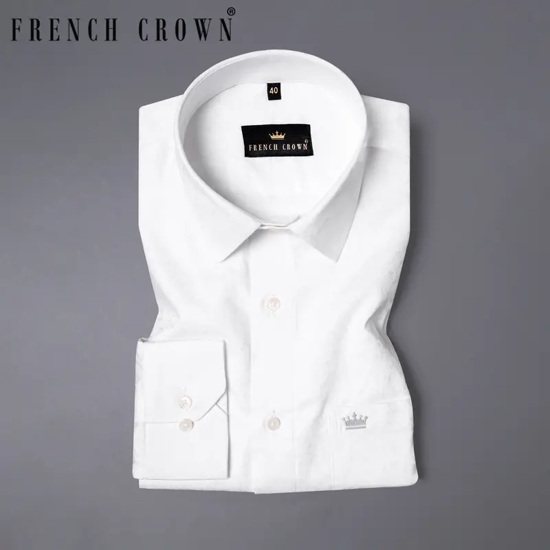Bright White Jacquard Textured Premium Giza Cotton Shirt 9