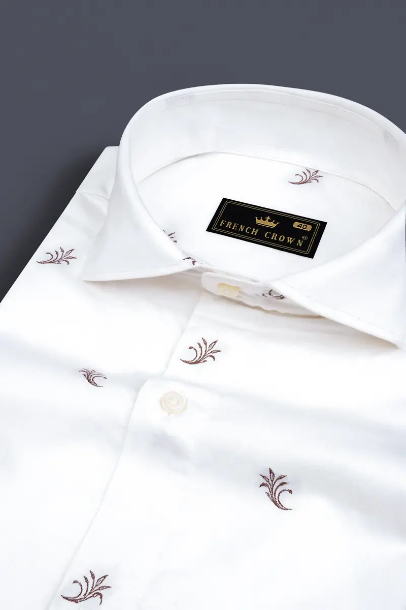 Bright White Jacquard Textured Printed Soft Cotton Shirt 1
