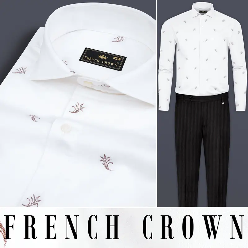 Bright White Jacquard Textured Printed Soft Cotton Shirt 10