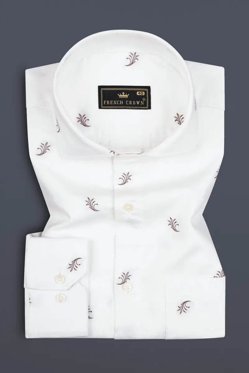Bright White Jacquard Textured Printed Soft Cotton Shirt 3