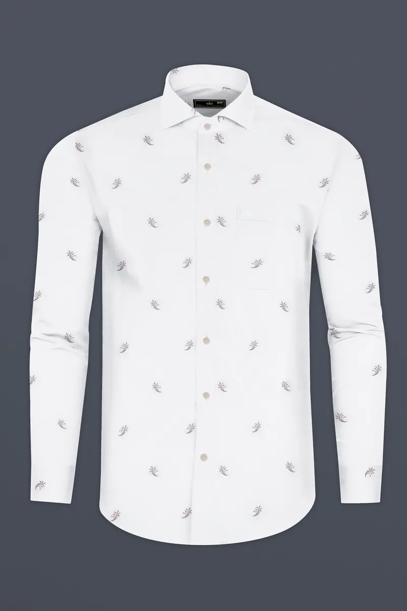 Bright White Jacquard Textured Printed Soft Cotton Shirt 4