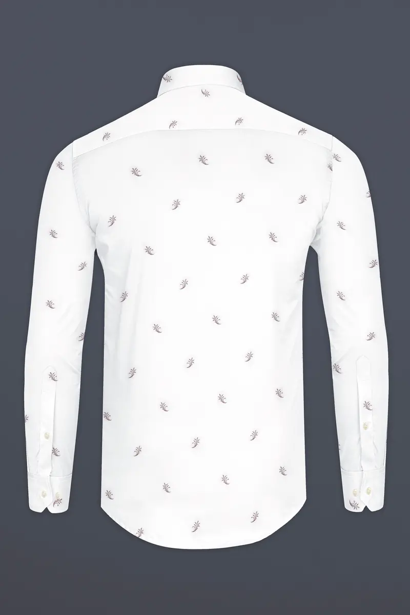 Bright White Jacquard Textured Printed Soft Cotton Shirt 5