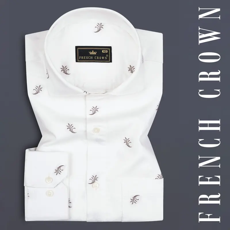 Bright White Jacquard Textured Printed Soft Cotton Shirt 7