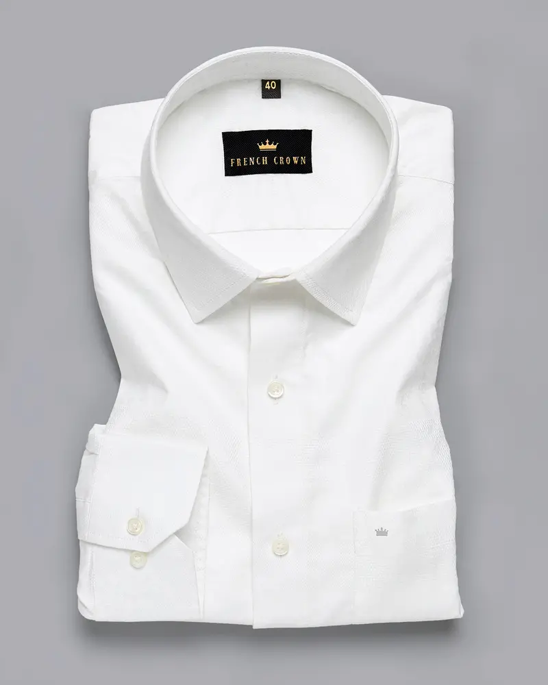 Bright White Jacquard Textured Silky Giza Cotton Evening Shirt 1