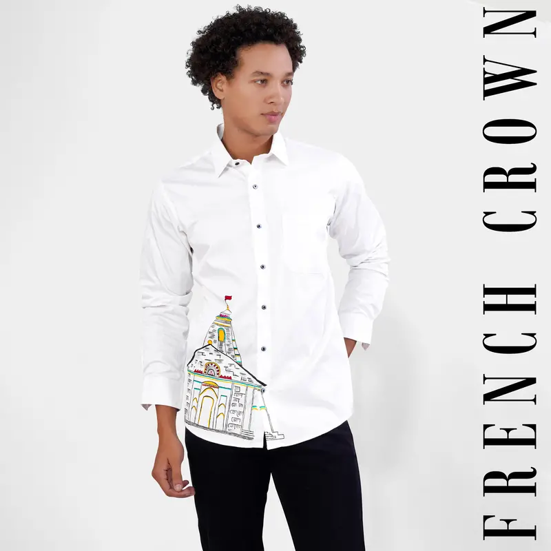 Bright White Kedarnath Temple Hand Painted Super Soft Premium Cotton Designer Shirt 1