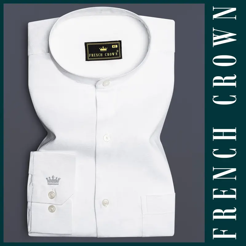 Bright White Luxurious Italian Linen Shirt 6
