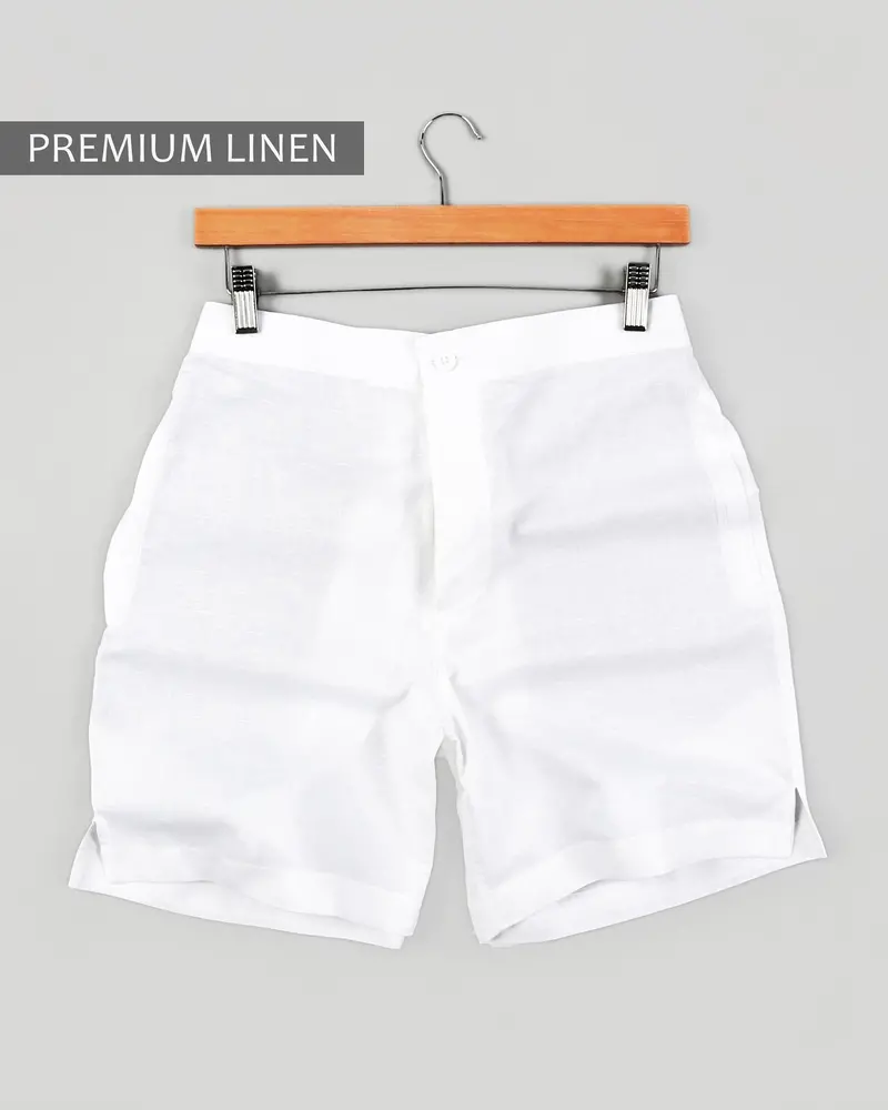 Bright White Luxurious Linen And Jade Black Premium Cotton Shorts 4