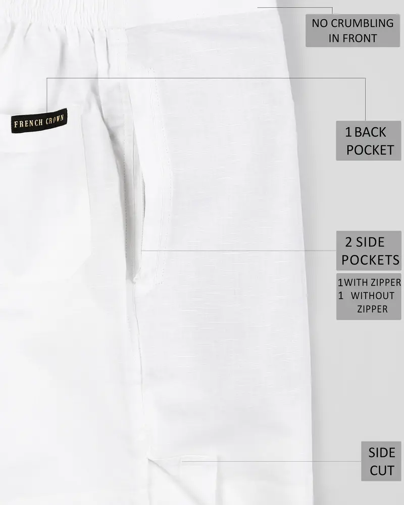 Bright White Luxurious Linen And Jade Black Premium Cotton Shorts 9