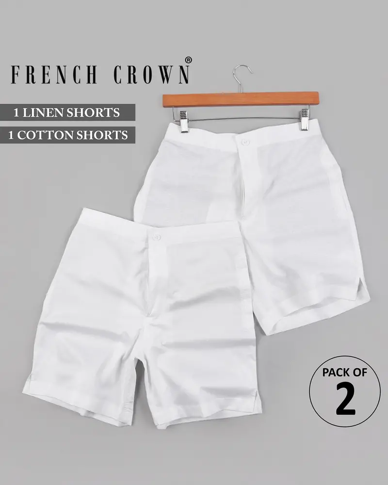 Bright White Luxurious Linen And Premium Cotton Shorts 2