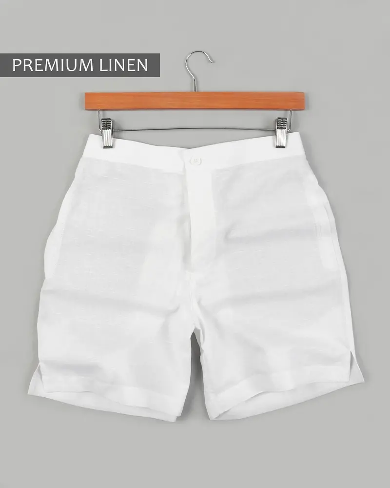 Bright White Luxurious Linen And Premium Cotton Shorts 4