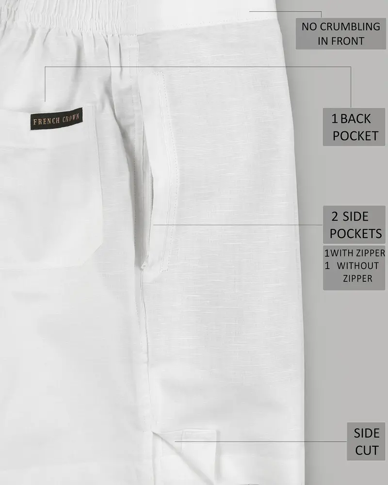 Bright White Luxurious Linen And Premium Cotton Shorts 9