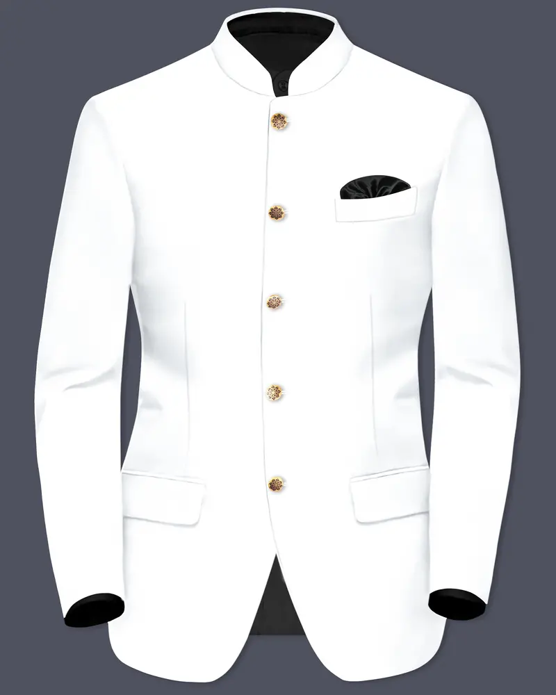 Bright White Luxurious Linen Bandhgala/Mandarin Performance Blazer 1