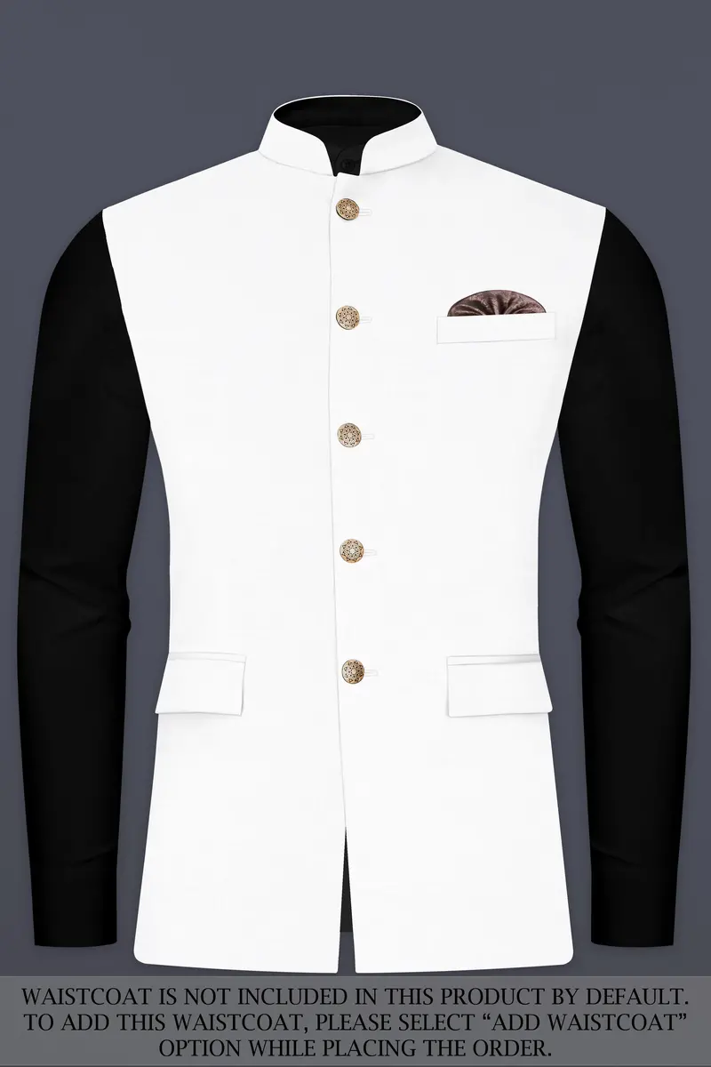 Bright White Luxurious Linen Bandhgala/Mandarin Performance Suit 14