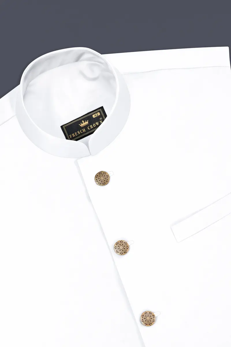 Bright White Luxurious Linen Bandhgala/Mandarin Performance Suit 16