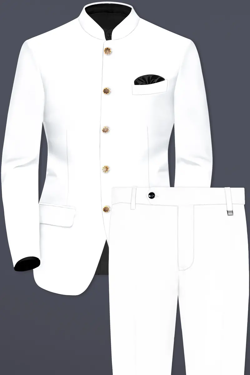 Bright White Luxurious Linen Bandhgala/Mandarin Performance Suit 2