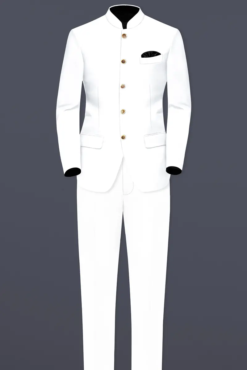 Bright White Luxurious Linen Bandhgala/Mandarin Performance Suit 3