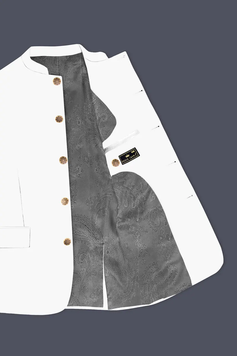 Bright White Luxurious Linen Bandhgala/Mandarin Performance Suit 4