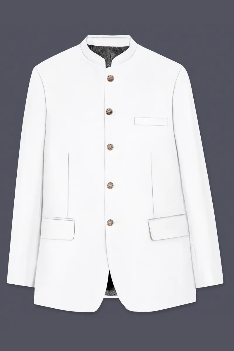 Bright White Luxurious Linen Bandhgala/Mandarin Performance Suit 6