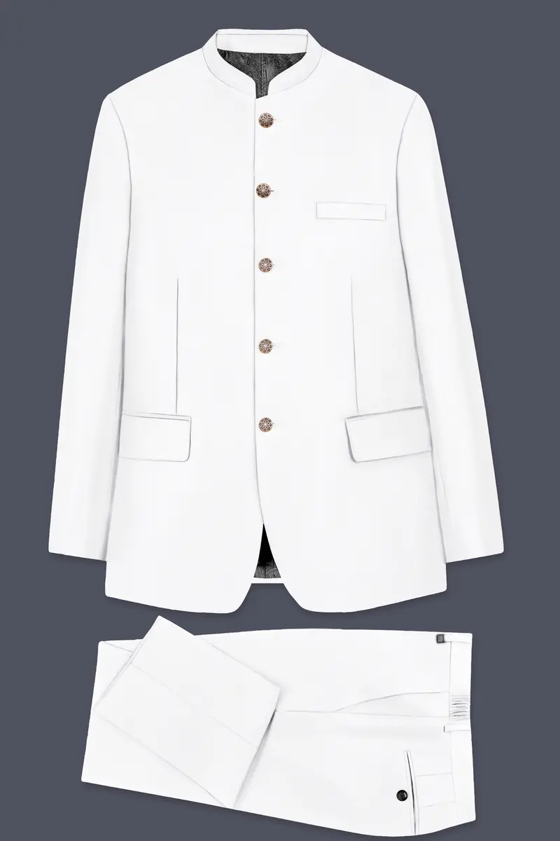 Bright White Luxurious Linen Bandhgala/Mandarin Performance Suit 9