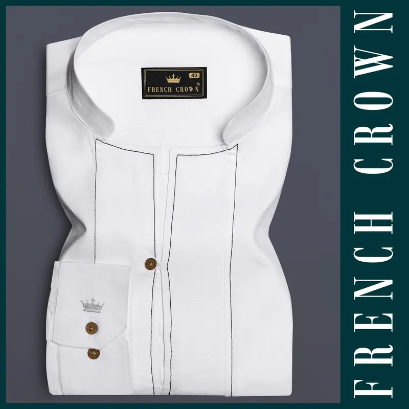 Bright White Luxurious Linen Designer Kurta Shirt 1