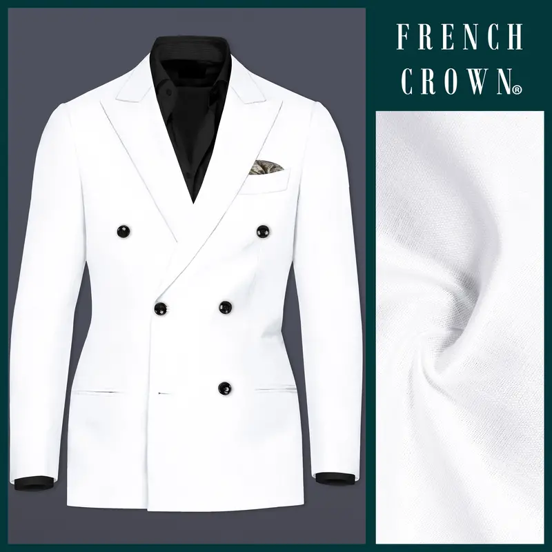 Bright White Luxurious Linen Double Breasted Performance Blazer 1