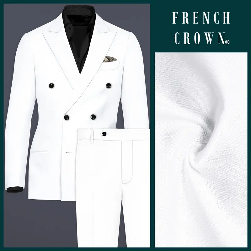 Bright White Luxurious Linen Double Breasted Performance Suit 1