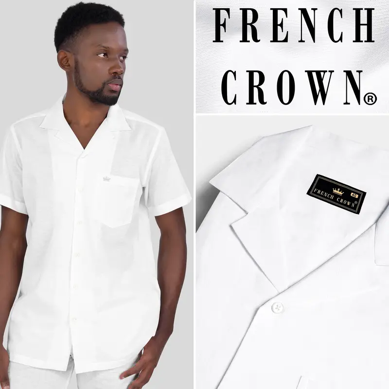 Bright White Luxurious Linen Half Sleeved Shirt 1