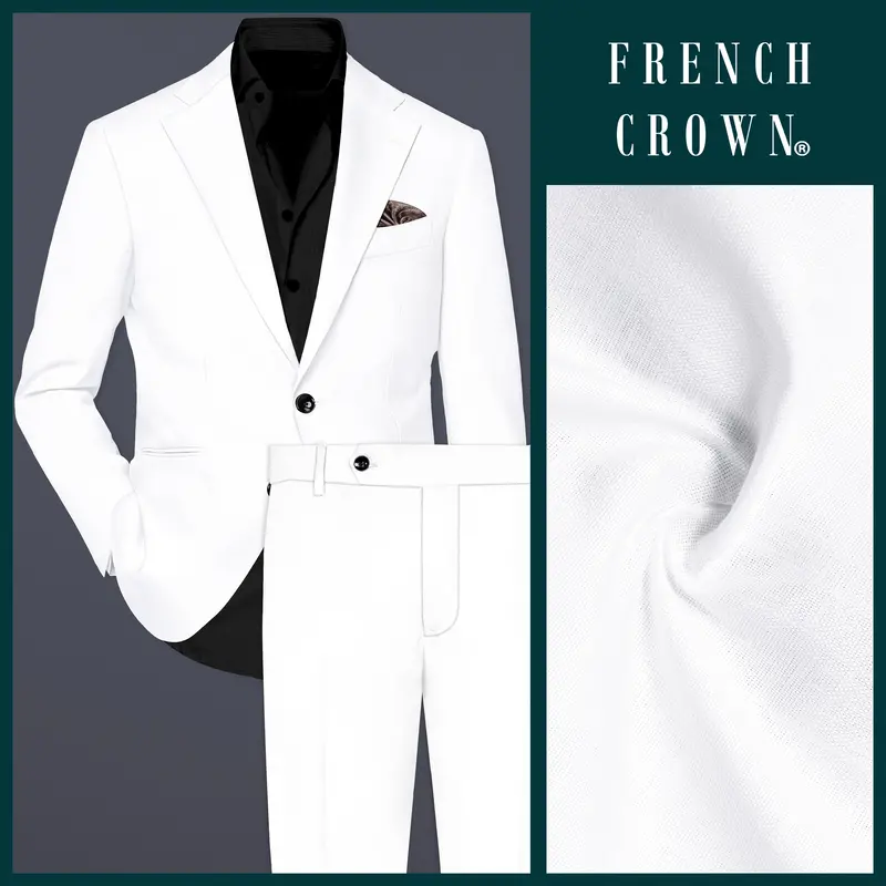 Bright White Luxurious Linen Performance Suit 1