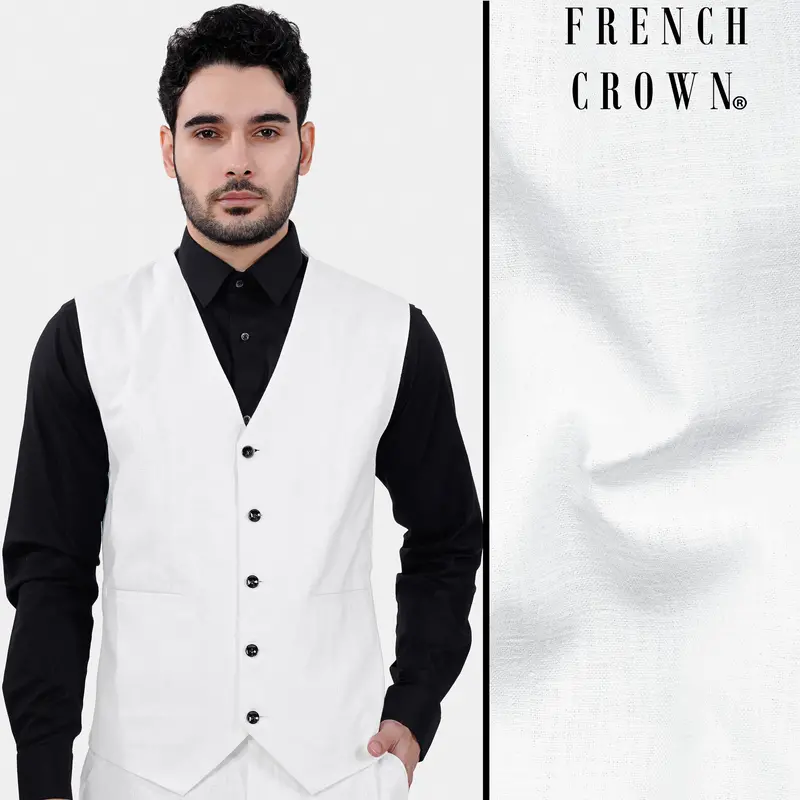 Bright White Luxurious Linen Waistcoat 1
