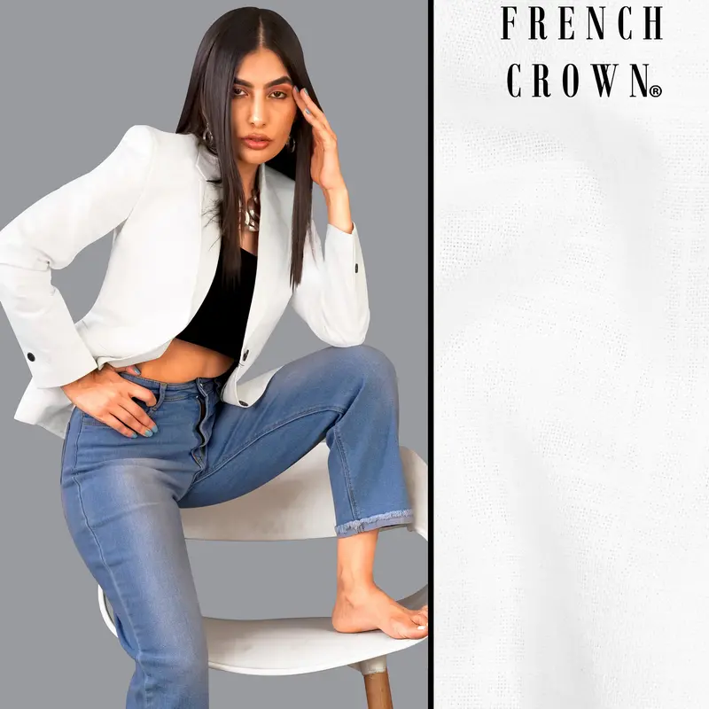 Bright White Luxurious Linen Women's Blazer 1
