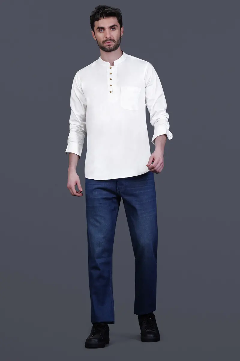 Bright White Maha Mrityunjaya Mantra Embroidered Subtle Sheen Super Soft Premium Cotton Designer Kurta Shirt 10