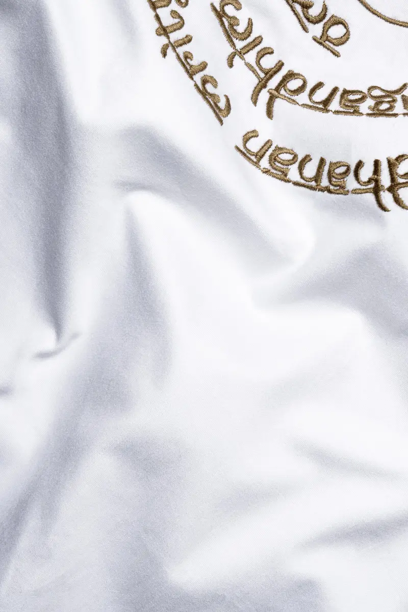 Bright White Maha Mrityunjaya Mantra Embroidered Subtle Sheen Super Soft Premium Cotton Designer Kurta Shirt 3