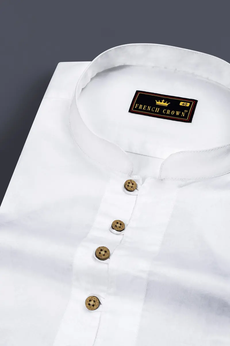 Bright White Maha Mrityunjaya Mantra Embroidered Subtle Sheen Super Soft Premium Cotton Designer Kurta Shirt 4
