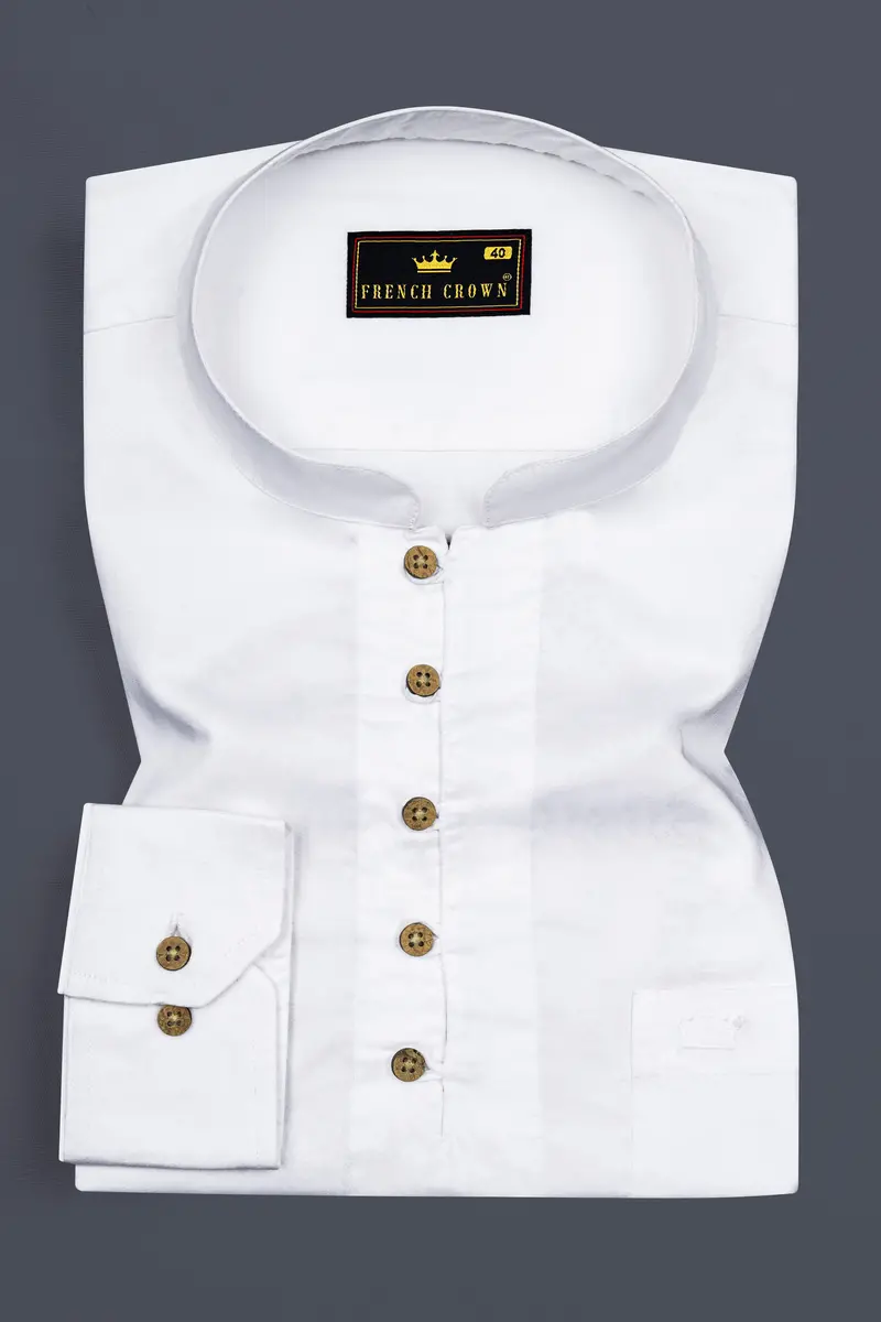 Bright White Maha Mrityunjaya Mantra Embroidered Subtle Sheen Super Soft Premium Cotton Designer Kurta Shirt 5