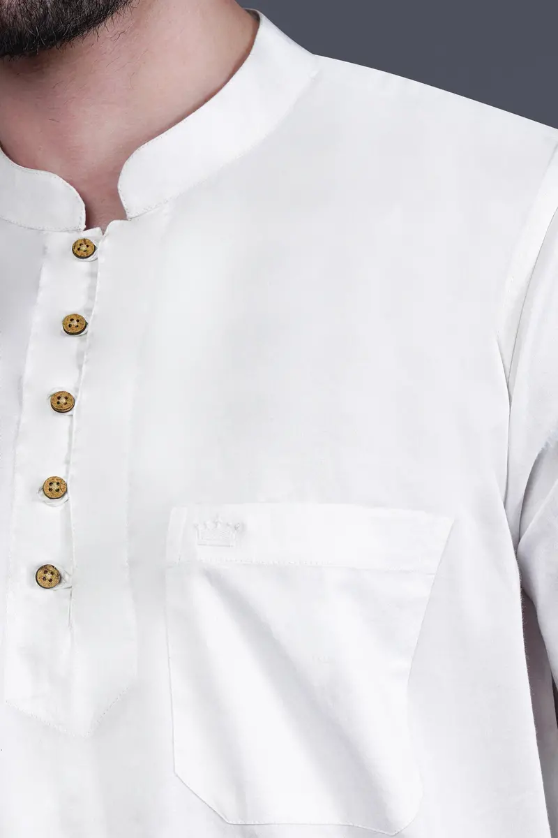 Bright White Maha Mrityunjaya Mantra Embroidered Subtle Sheen Super Soft Premium Cotton Designer Kurta Shirt 7