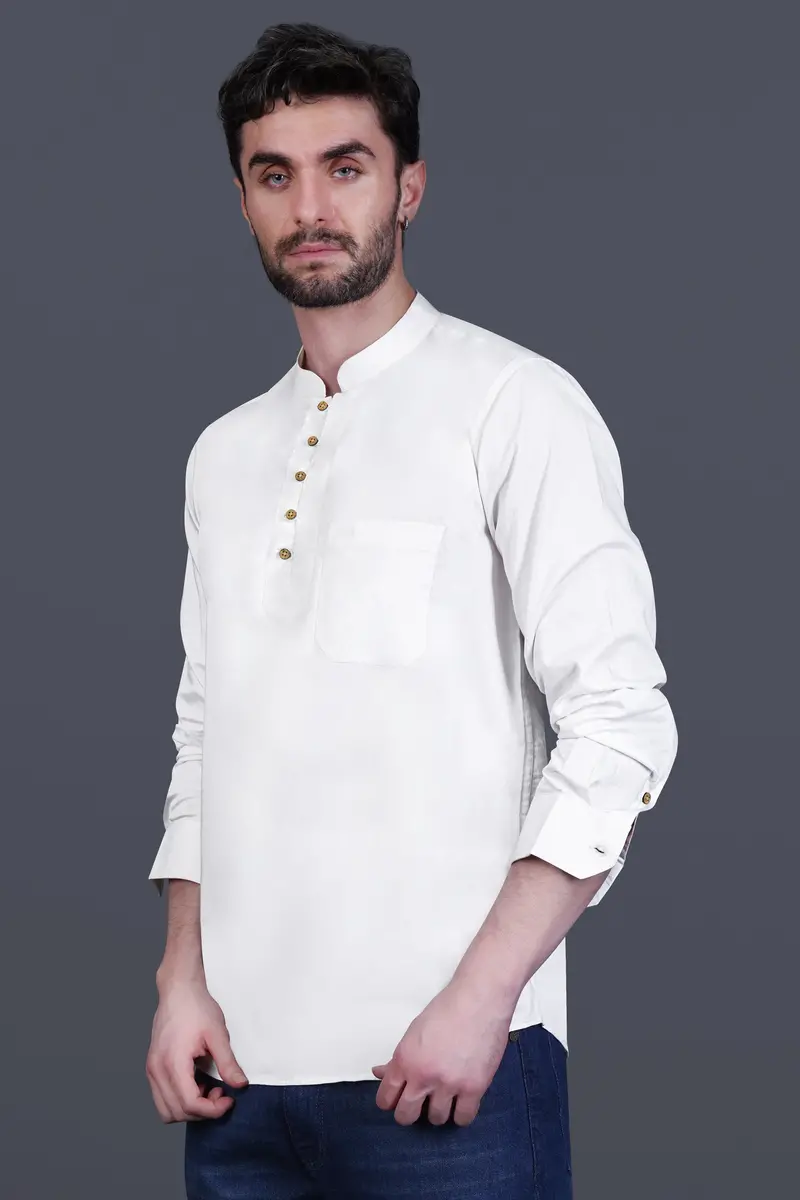 Bright White Maha Mrityunjaya Mantra Embroidered Subtle Sheen Super Soft Premium Cotton Designer Kurta Shirt 8