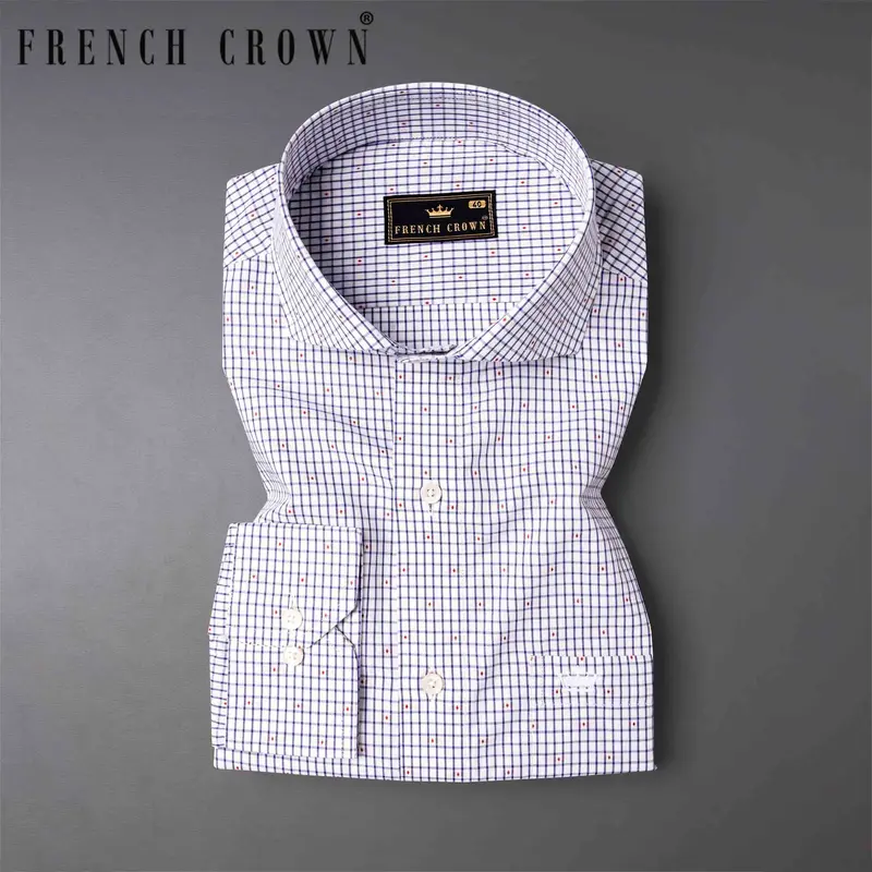 Bright White Micro Windowpane Dobby Textured Premium Giza Cotton Shirt 7
