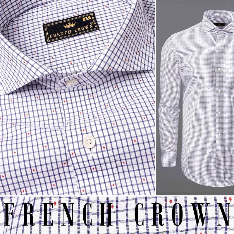 Bright White Micro Windowpane Dobby Textured Premium Giza Cotton Shirt 9