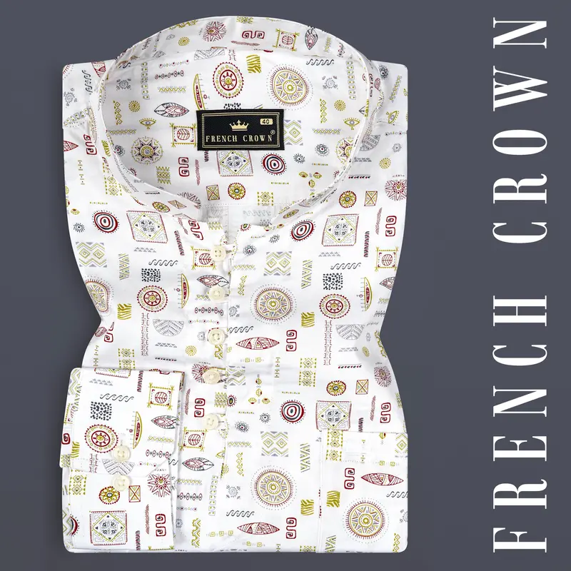 Bright White Multi Colour Printed Subtle Sheen Super Soft Premium Cotton Shirt 1