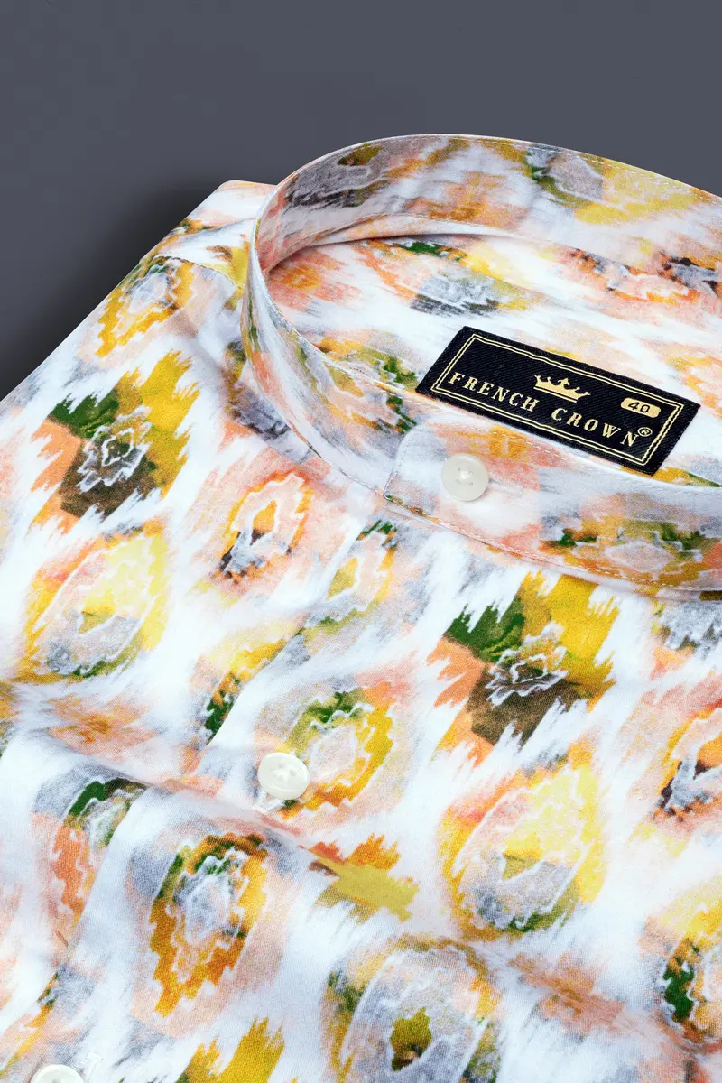 Bright White Multicolor Geometric Pattern Printed Super Soft Premium Cotton Shirt 1