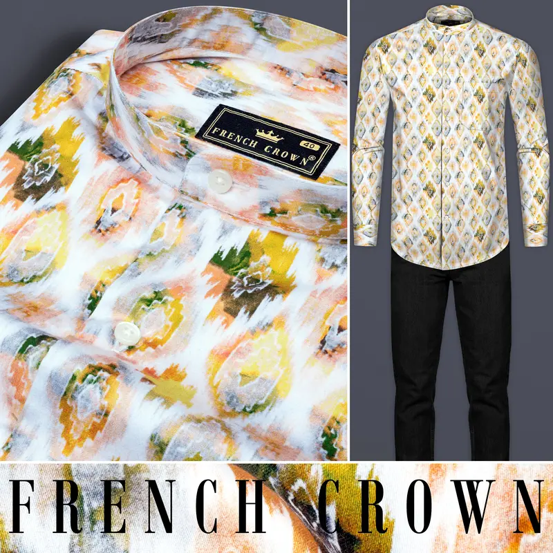 Bright White Multicolor Geometric Pattern Printed Super Soft Premium Cotton Shirt 10