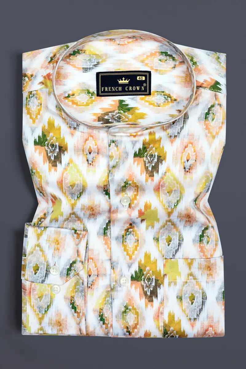 Bright White Multicolor Geometric Pattern Printed Super Soft Premium Cotton Shirt 3