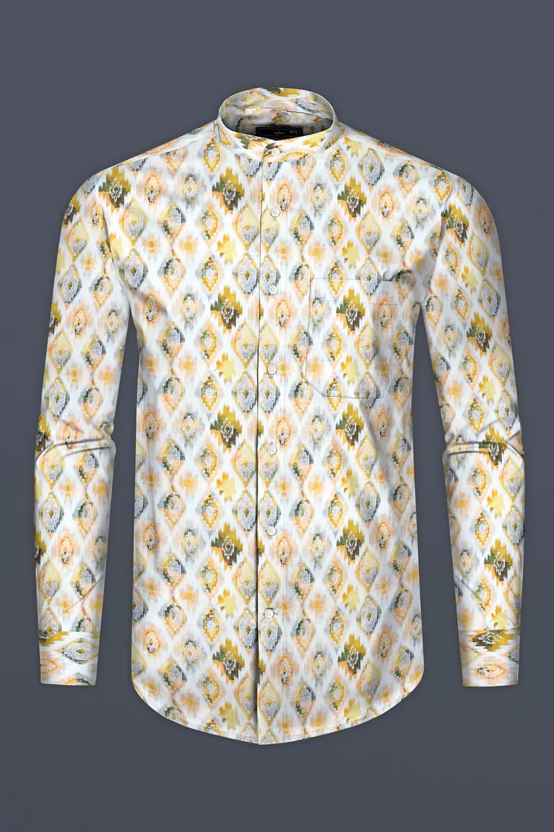 Bright White Multicolor Geometric Pattern Printed Super Soft Premium Cotton Shirt 4