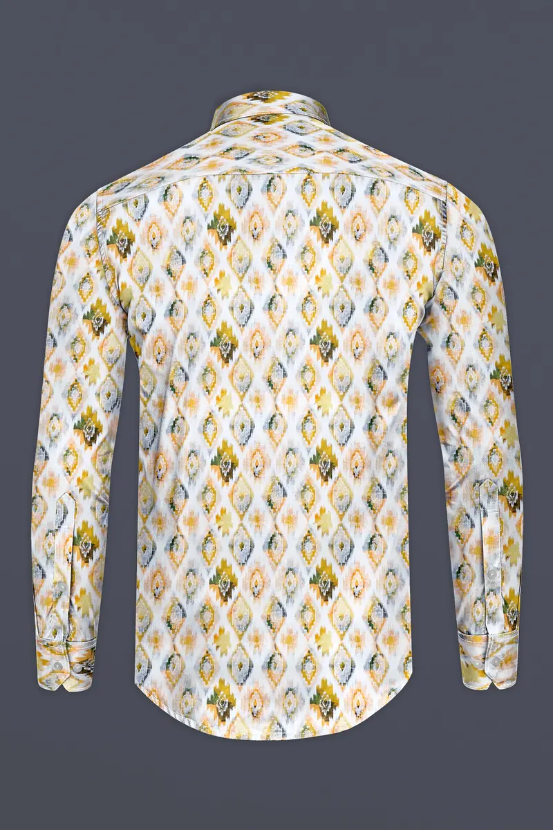 Bright White Multicolor Geometric Pattern Printed Super Soft Premium Cotton Shirt 5