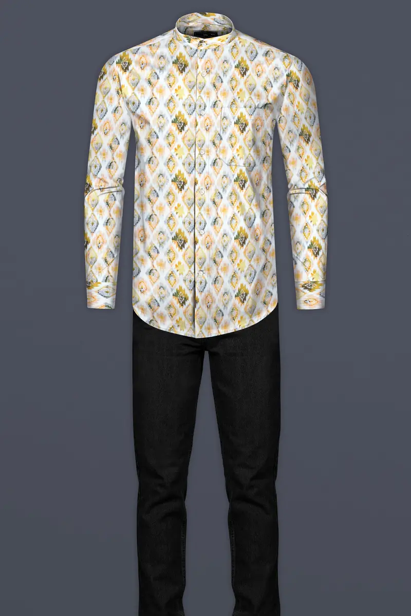 Bright White Multicolor Geometric Pattern Printed Super Soft Premium Cotton Shirt 6